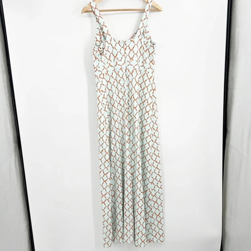 J McLaughlin Maxi Dress Turquoise and Orange Geometric Pattern size Medium